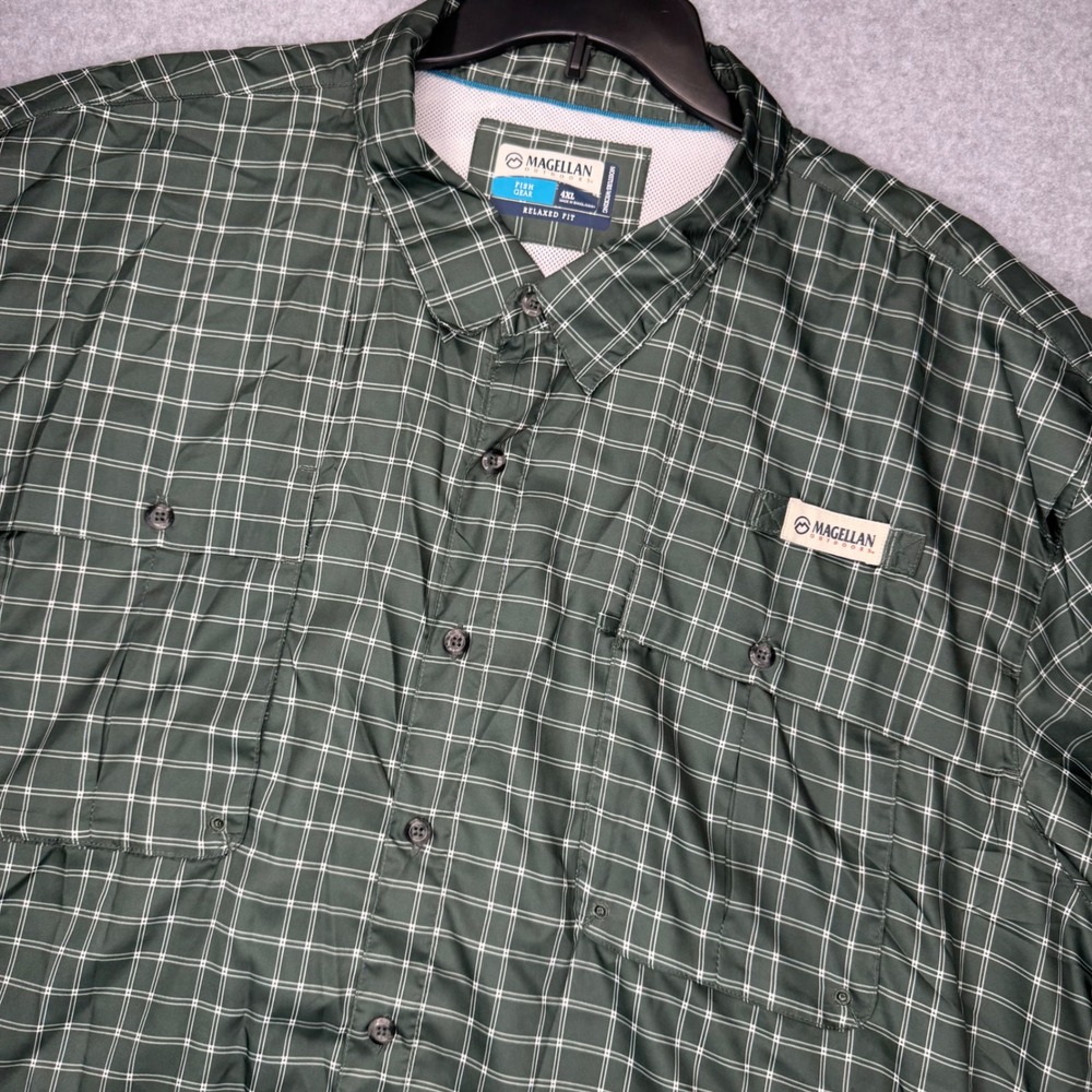 Magellan Fishing Shirt Mens 4XL Dark Green Plaid Aransas Pass Button Down Collar